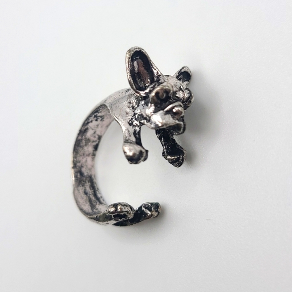 French Bulldog Ring – Silver Tone Sculpted Statement Band (NWOT)